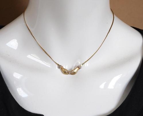 Ketting met twee handen die een diamant vasthouden, Sieraden, Tassen en Uiterlijk, Kettingen, Zo goed als nieuw, Goud, Goud, Met edelsteen