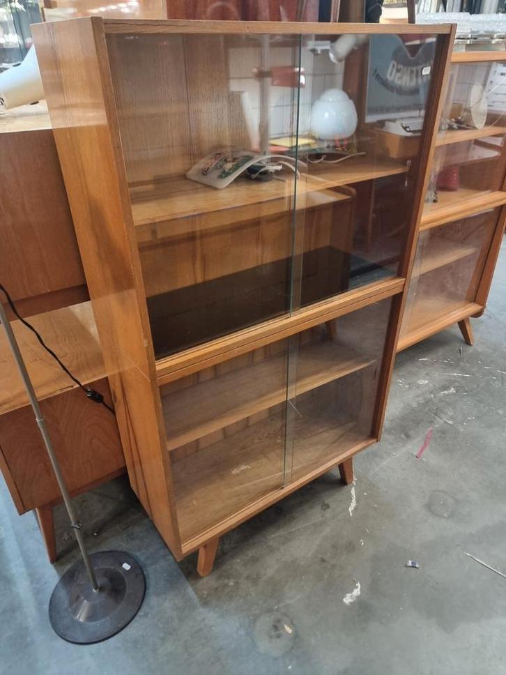 Vintage wandkast met vitrine jaren 60, Huis en Inrichting, Kasten | Stellingkasten, Gebruikt, Ophalen