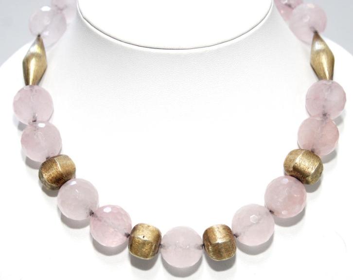 Prachtige Sterling Zilver Vermeil Rozenkwarts Ketting, Sieraden, Tassen en Uiterlijk, Antieke sieraden, Ketting, Zilver, Met edelsteen