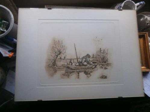 Paul KERREBIJN, ( SCHEEN ) Ets man in Roeibootje (MILLIEU ), Antiek en Kunst, Kunst | Etsen en Gravures, Ophalen