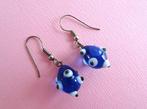 jwg Vintage boze oog oogjes oorbellen blauw glas zilver klr, Verzenden, Overige materialen, Oorbellen