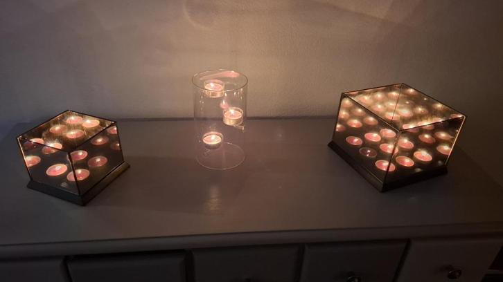 3 mooie verschillende Waxine lichthouders, Huis en Inrichting, Woonaccessoires | Kandelaars en Kaarsen, Gebruikt, Minder dan 25 cm