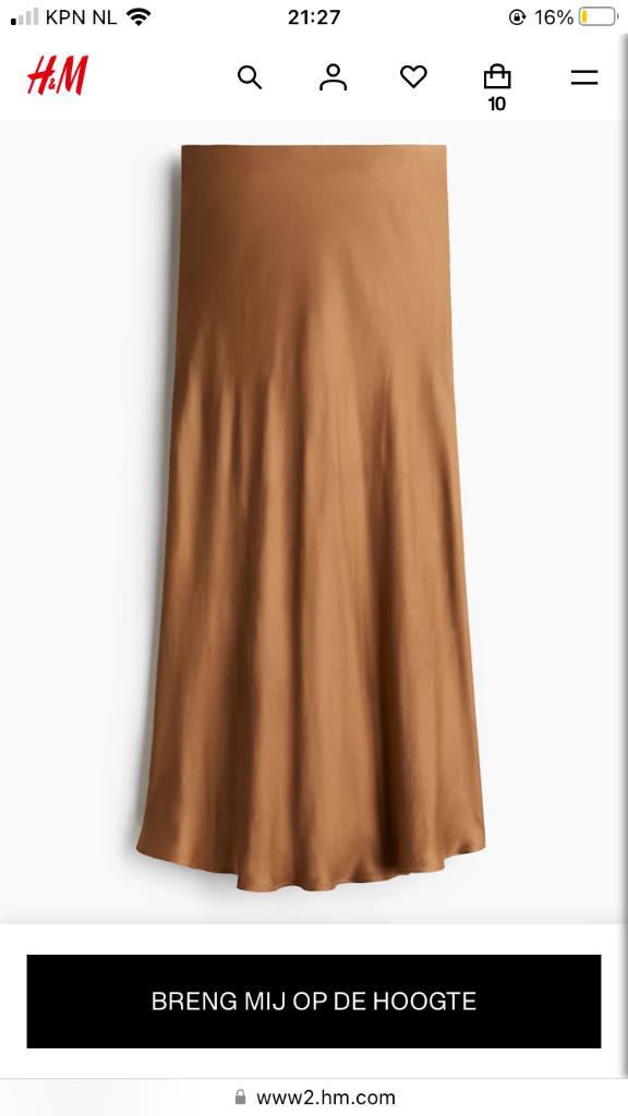 Satijnen midirok H&M, Kleding | Dames, Rokken, Nieuw, Maat 36 (S), Bruin, Onder de knie, Ophalen of Verzenden