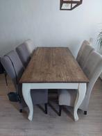 Landelijke eettafel met 6 stoelen, Ophalen of Verzenden, Gebruikt, Rechthoekig, 50 tot 100 cm