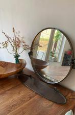 Vintage kantelbare ronde spiegel met plateau, Huis en Inrichting, Woonaccessoires | Spiegels, Minder dan 100 cm, Rond, Gebruikt