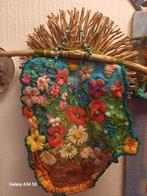 Handgemaakt Borduurwerk met Bloemen en Turquoise Ketting, Ophalen of Verzenden