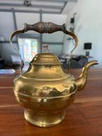 Antieke messing theepot met houten handgreep, Antiek en Kunst, Antiek | Koper en Brons, Ophalen of Verzenden