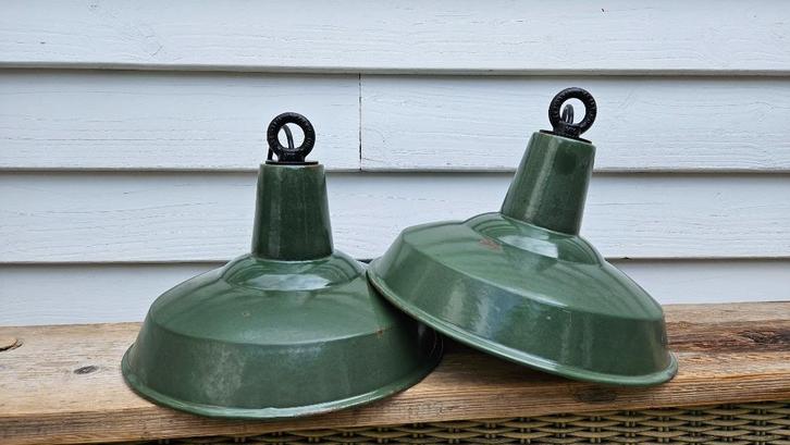 Franse Emaille Hanglamp, Huis en Inrichting, Lampen | Hanglampen, Gebruikt, Minder dan 50 cm, Metaal, Ophalen of Verzenden