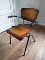 Vintage schoolstoel met lederen bekleding, Ophalen, Gebruikt, Bruin, Vintage