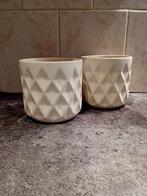 Witte Bloempotten Set - Geometrisch Design, Rond, Binnen, Ophalen of Verzenden, Zo goed als nieuw