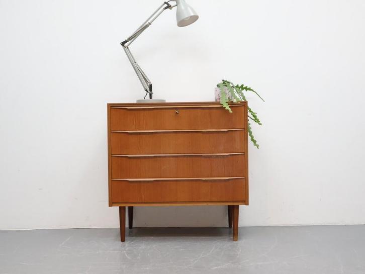 Deense ladekast | Teak | 4 lades | Vintage, Huis en Inrichting, Kasten | Ladekasten, Zo goed als nieuw, Minder dan 100 cm, 50 tot 100 cm