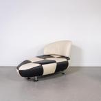 1x Leolux Kikko Chaise Longue Wit/Zwart Leer - Geblokt, Gebruikt, Eenpersoons, 150 tot 200 cm, 75 tot 100 cm