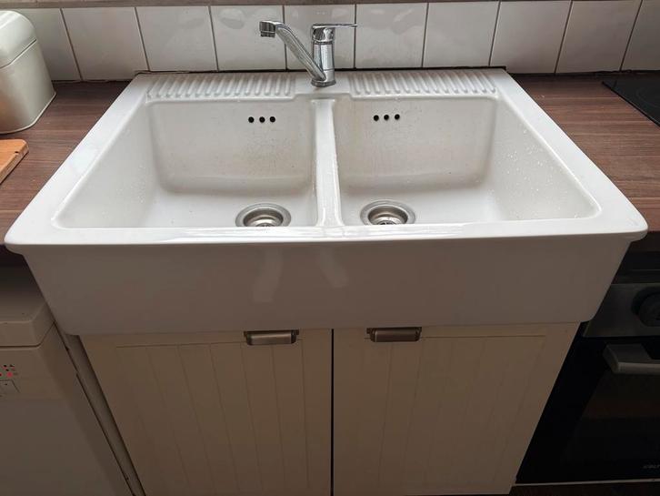 Antieke Dubbele Gootsteen, Huis en Inrichting, Keuken | Keukenelementen, Gebruikt, Minder dan 100 cm, 50 tot 100 cm, 25 tot 50 cm