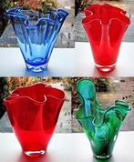4x Glaskunst Design Vaas - Rood Blauw Groen - Zie Omschr, Ophalen of Verzenden, Zo goed als nieuw, Blauw, Glas
