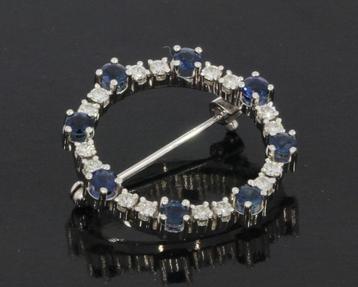 16 diamanten 8 saffieren luxe 18k wit gouden broche vintage beschikbaar voor biedingen