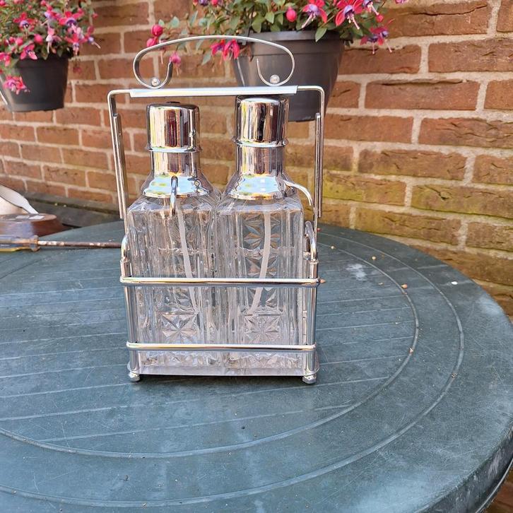 Vintage Drankflessen Set in Houder, Huis en Inrichting, Keuken | Keukenbenodigdheden, Ophalen of Verzenden