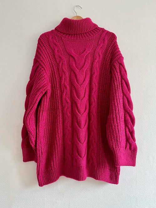 Gebreide coltrui fuchsia roze trui col gebreid XL korte jurk, Kleding | Dames, Truien en Vesten, Zo goed als nieuw, Maat 46/48 (XL) of groter