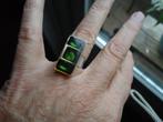 mooie echt zilveren langwerpige ring met groen emaille  16,5, Sieraden, Tassen en Uiterlijk, Ringen, Ophalen of Verzenden, Dame