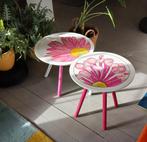 2 design handbeschilderde bijzettafeltjes, Ophalen, Zo goed als nieuw