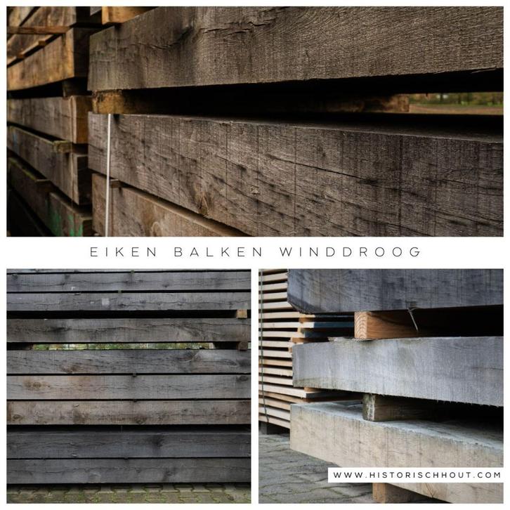 Eiken Balken Winddroog | Oud Eiken Balken | Top Kwaliteit, Tuin en Terras, Palen, Balken en Planken, Nieuw, Balken, 250 cm of meer