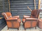 Chesterfield🇬🇧 setje bruin leder,klassiek,retro,mancave, Huis en Inrichting, Fauteuils, Mancave,klassiek,industrieel, Ophalen of Verzenden