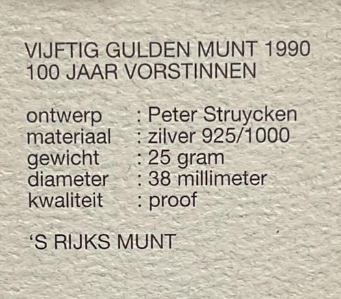 Zilveren 50 gulden 1990, 100 jaar Vorstinnen (Proof kwalitei, Postzegels en Munten, Munten | Nederland, Losse munt, 50 gulden