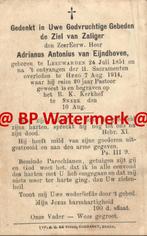Eijndhoven van Adrianus 1851 Leeuwarden 1914 Heeg priester S, Verzamelen, Bidprentjes en Rouwkaarten, Bidprentje, Ophalen of Verzenden