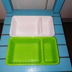 Patatbakjes met sausgedeelte  van melamine 1x groen, 1x wit, Huis en Inrichting, Keuken | Servies, Ophalen, Overige materialen