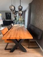 Eetkamerstoelen + Eetkamerbank - Bruin/Metaal, Huis en Inrichting, Stoelen, Industrieel modern, Ophalen of Verzenden, Zo goed als nieuw