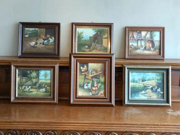 6 Kippen schilderijen E. Krüger beschikbaar voor biedingen