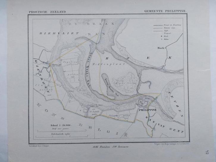 42 / Philippine Ijzendijke Groot Honde Gat van J. Kuyper, Antiek en Kunst, Kunst | Litho's en Zeefdrukken, Ophalen of Verzenden