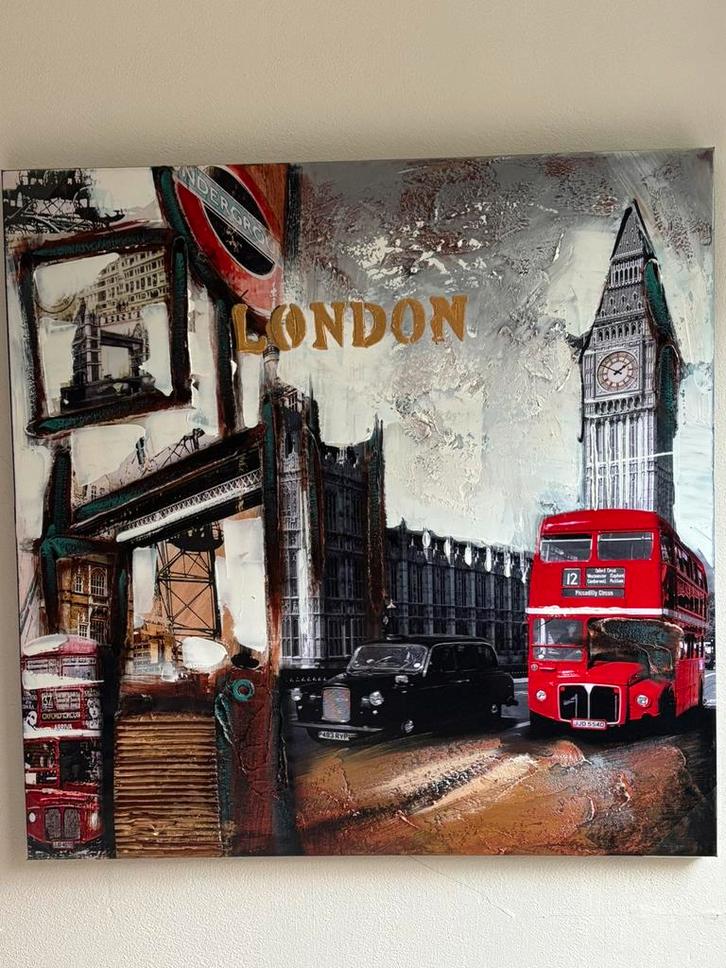 London Handgeschilderd Schilderij 80x80cm, Antiek en Kunst, Kunst | Schilderijen | Klassiek, Ophalen