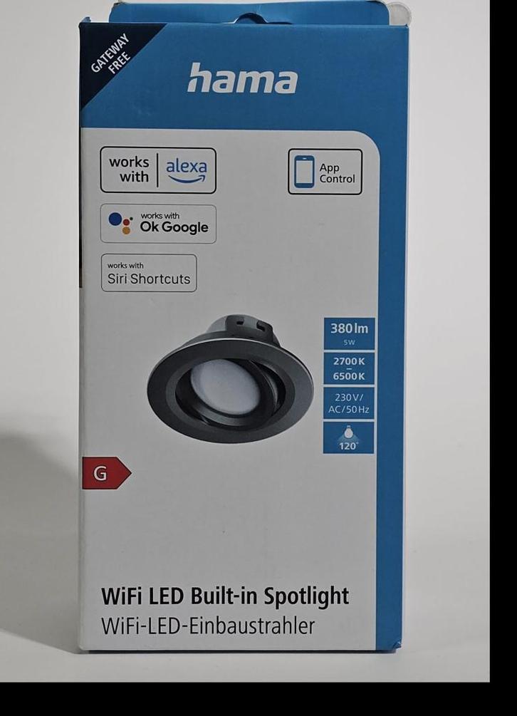 Hama Wifi - Led - Inbouwspot - App bediening - Grijs | Nieuw, Huis en Inrichting, Lampen | Losse lampen, Nieuw, Led-lamp, 30 tot 60 watt