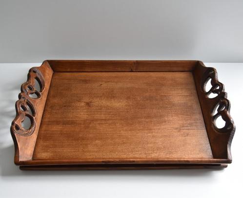 Antiek houtsnijwerk houten dienblad, paarden in prima staat, Huis en Inrichting, Woonaccessoires | Dienbladen, Gebruikt, Hout