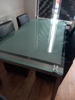 Glazen Eettafel met Metalen Frame, Huis en Inrichting, Tafels | Eettafels, Ophalen, Gebruikt, 100 tot 150 cm, Glas