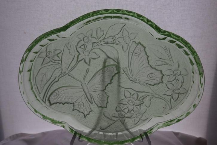 Vintage Art Deco stijl Sowerby glas dienblad c 1950, Antiek en Kunst, Antiek | Glas en Kristal, Ophalen of Verzenden