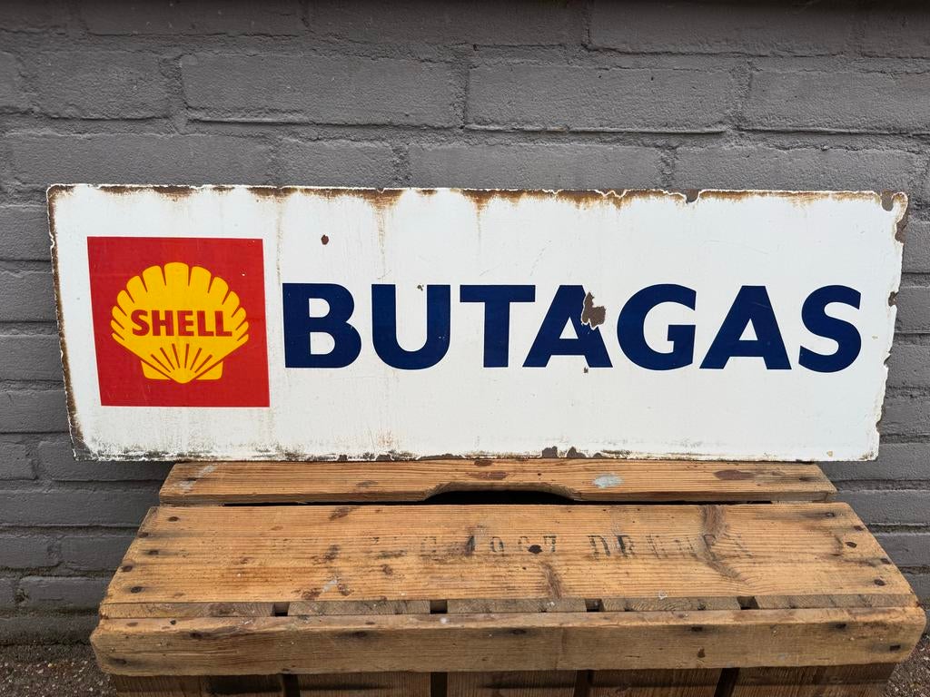 Oude Shell Butagas Emaille Reclamebord, Ophalen of Verzenden