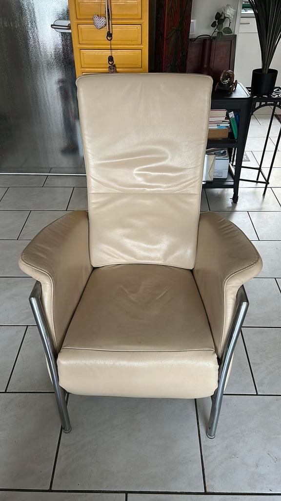 Wit lederen stoel, Huis en Inrichting, Stoelen, Gebruikt, Eén, Leer, Wit, Ophalen