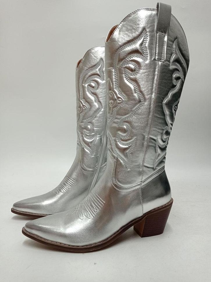 Zilveren hoge cowgirl dames laarzen leren cowboy boots, Kleding | Dames, Schoenen, Nieuw, Hoge laarzen, Overige kleuren, Verzenden