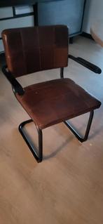 Bruine leren eetkamerstoel, Huis en Inrichting, Ophalen, Gebruikt, Bruin, Metaal