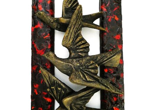 Vintage wanddecoratie met 3 zwaluwen / vogels zwaluw, Antiek en Kunst, Curiosa en Brocante, Ophalen of Verzenden