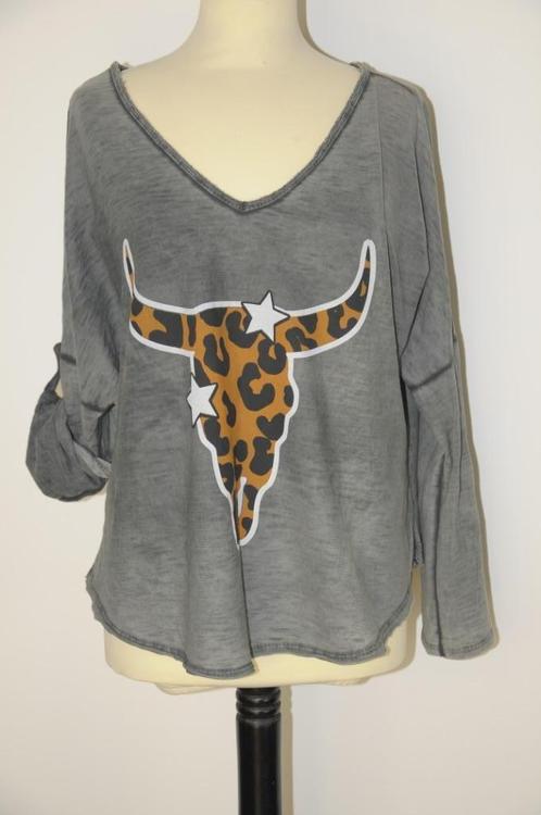 Leuke grijze top, maat M, gekocht op Ibiza!, Kleding | Dames, Tops, Gedragen, Maat 38/40 (M), Grijs, Lange mouw, Ophalen of Verzenden