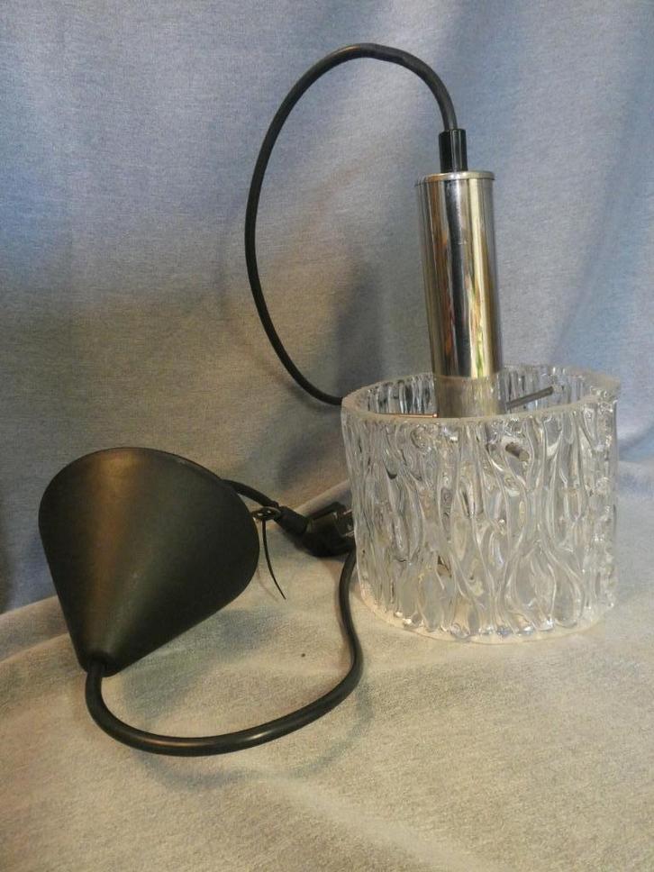 Vintage Cascade Hanglamp Hillebrand design ijsglas '60, Huis en Inrichting, Lampen | Hanglampen, Gebruikt, Minder dan 50 cm, Glas