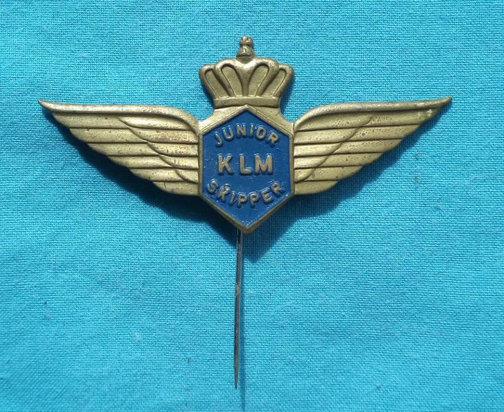 JUNIOR KLM SKIPPER LUCHTVAART SPELDJE JAREN 1960, Verzamelen, Luchtvaart en Vliegtuigspotten, Patch, Badge of Embleem, Verzenden