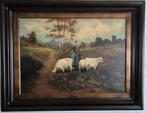 Schilderij Hub van Winkel - Landschap met schapen, Ophalen of Verzenden