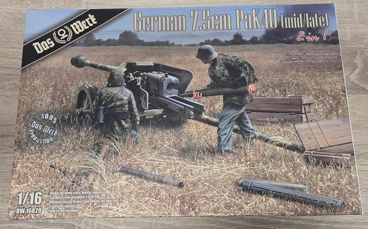 Das Werk DW16020 1:16 German 7.5cm Pak40 (mid/late) 2in1, Hobby en Vrije tijd, Modelbouw | Figuren en Diorama's, Nieuw, Ophalen of Verzenden