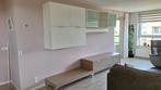 Wandkast met TV meubel ivoor/taupe/glas, Huis en Inrichting, Kasten | Televisiemeubels, Ophalen, Gebruikt, Glas, Minder dan 100 cm