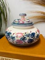 Mooie Vintage Keramieken Pot Blauw/Paars/Roze bloemen pastel, Ophalen of Verzenden