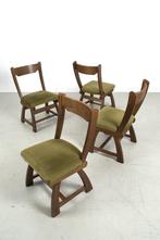 4 Brutalistische, eiken, stoelen met groene velours SALE, Ophalen, Gebruikt, Hout, Vier