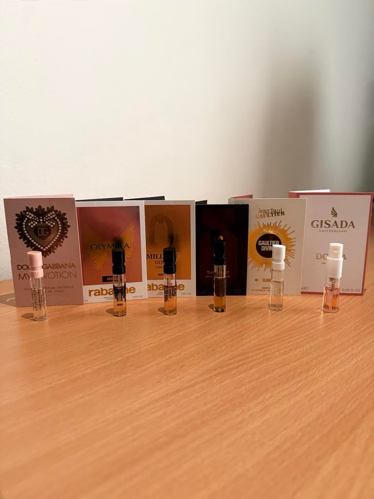 Set van 6 samples (D&G, Rabanne, Hugo Boss, JPG, Gisada), Sieraden, Tassen en Uiterlijk, Uiterlijk | Parfum, Ophalen of Verzenden